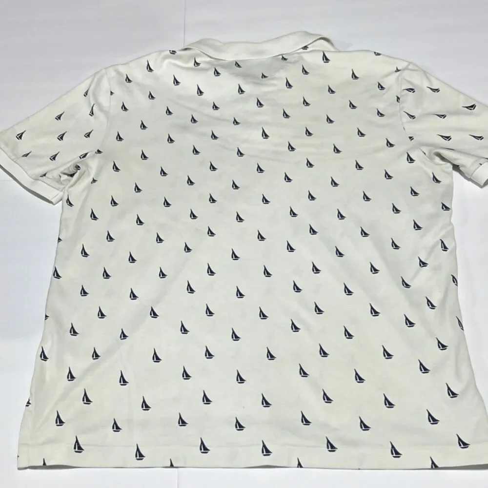 Polo Ralph Lauren Men’s L White/Blue Nautical Sailboat Print Short Sleeve Polo